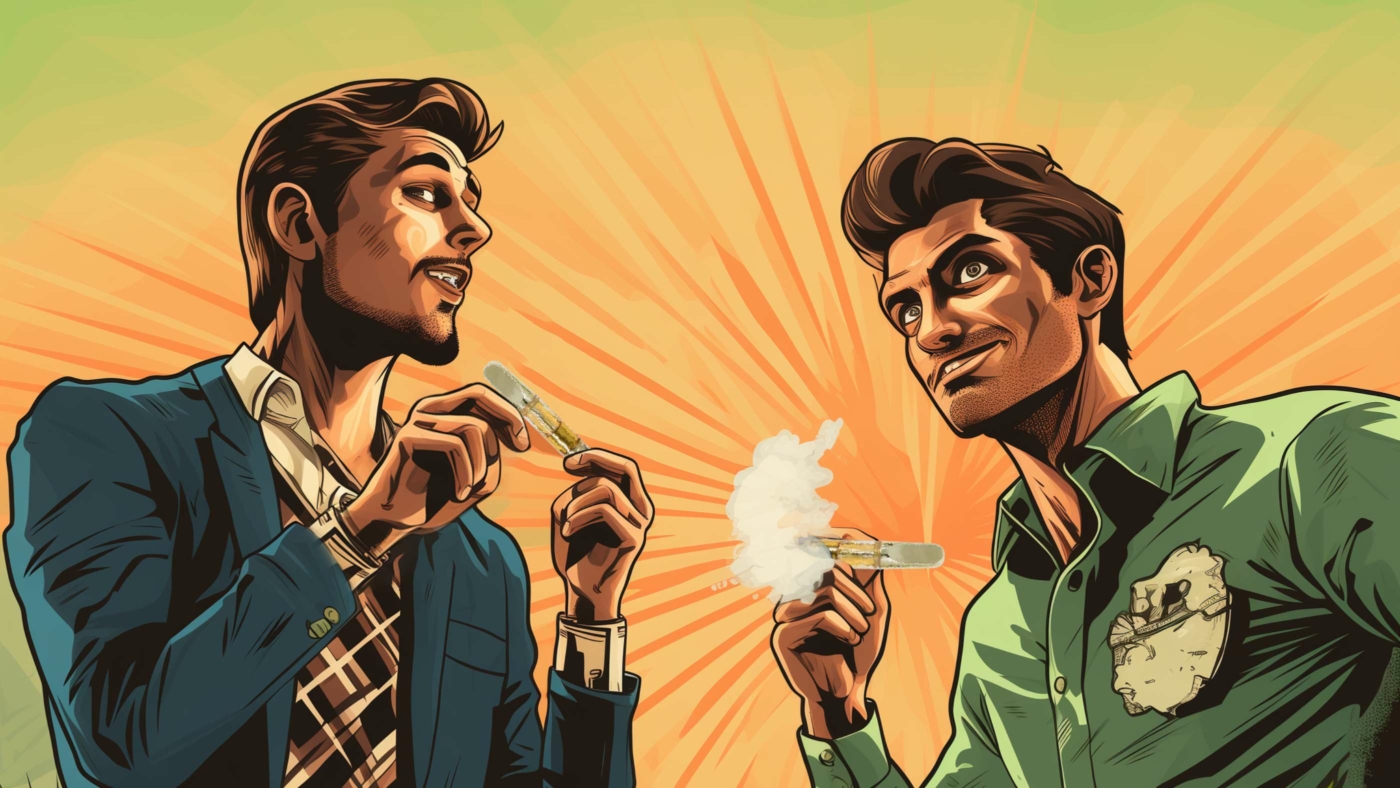 What You Need To Know About Delta 8 Vape Carts 11 Indacloud. A Man Holding A Cannabis Cartidge Talking With His F F92B33C1 A4Df 4102 95C0 F972A452951B