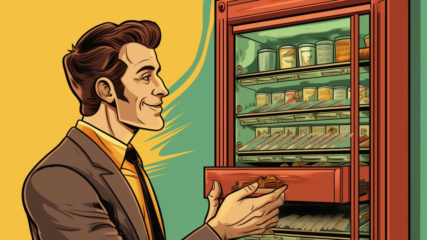 Indacloud. A Man Choosing A Joint From His Cabinet Retro Comic A3F235F5 4E4B 48E0 A3B0 B1E8Bbb3C113