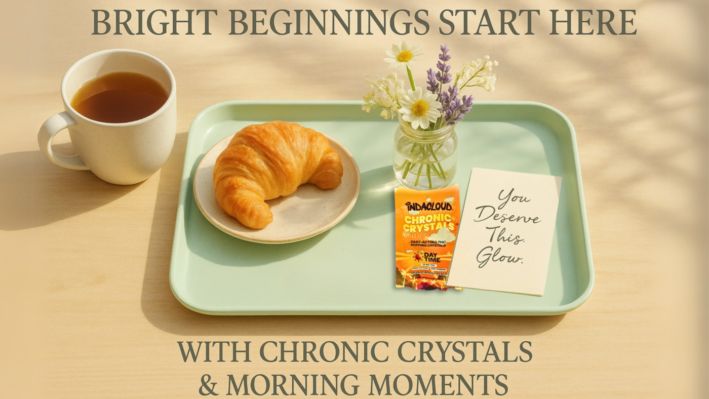 Day Time Chronic Crystals And Mother'S Day: A Perfect Match For Bright Beginnings 20 Breakfast Tray With Croissant, Tea, Flowers, And Chronic Crystals Packet.